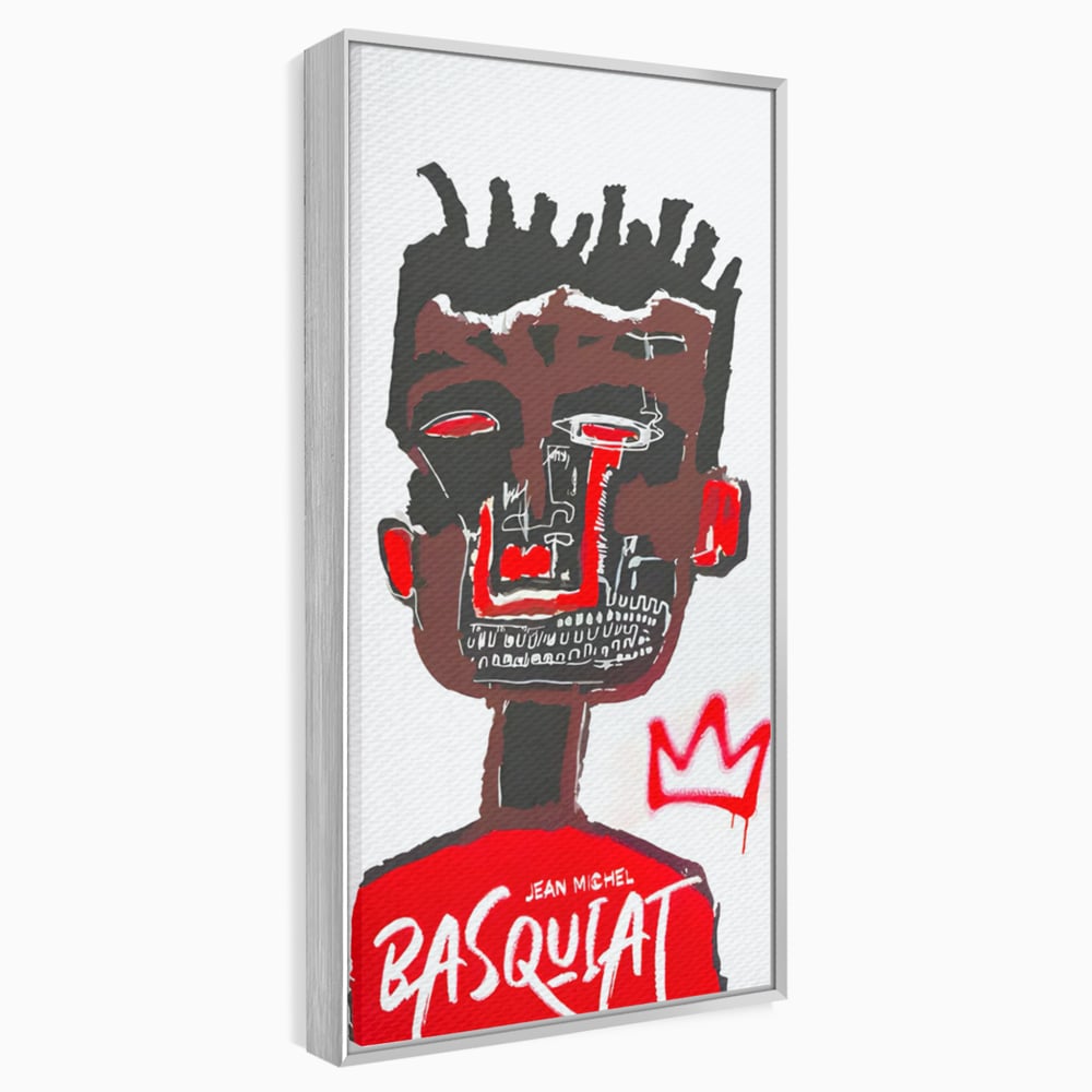 Tablou canvas cu tablou canvas cu portret abstract stil basquiat, in rama de aluminiu argintiu
